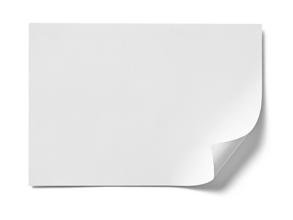 close up of white note paper on white background